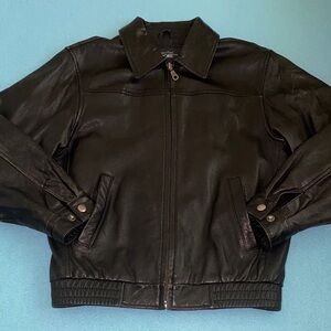 CHEROKEE leather zip up long sleeve 2 pockets  derby jacket coat black size M